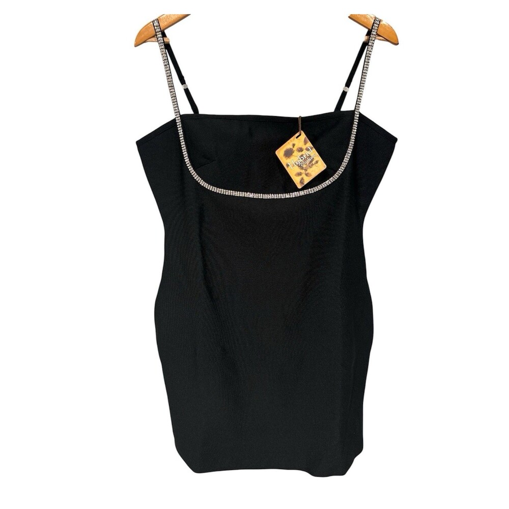 Hybrid & Company Black Mini Rhinestone Strap Bodycon Cocktail Party Club 1X